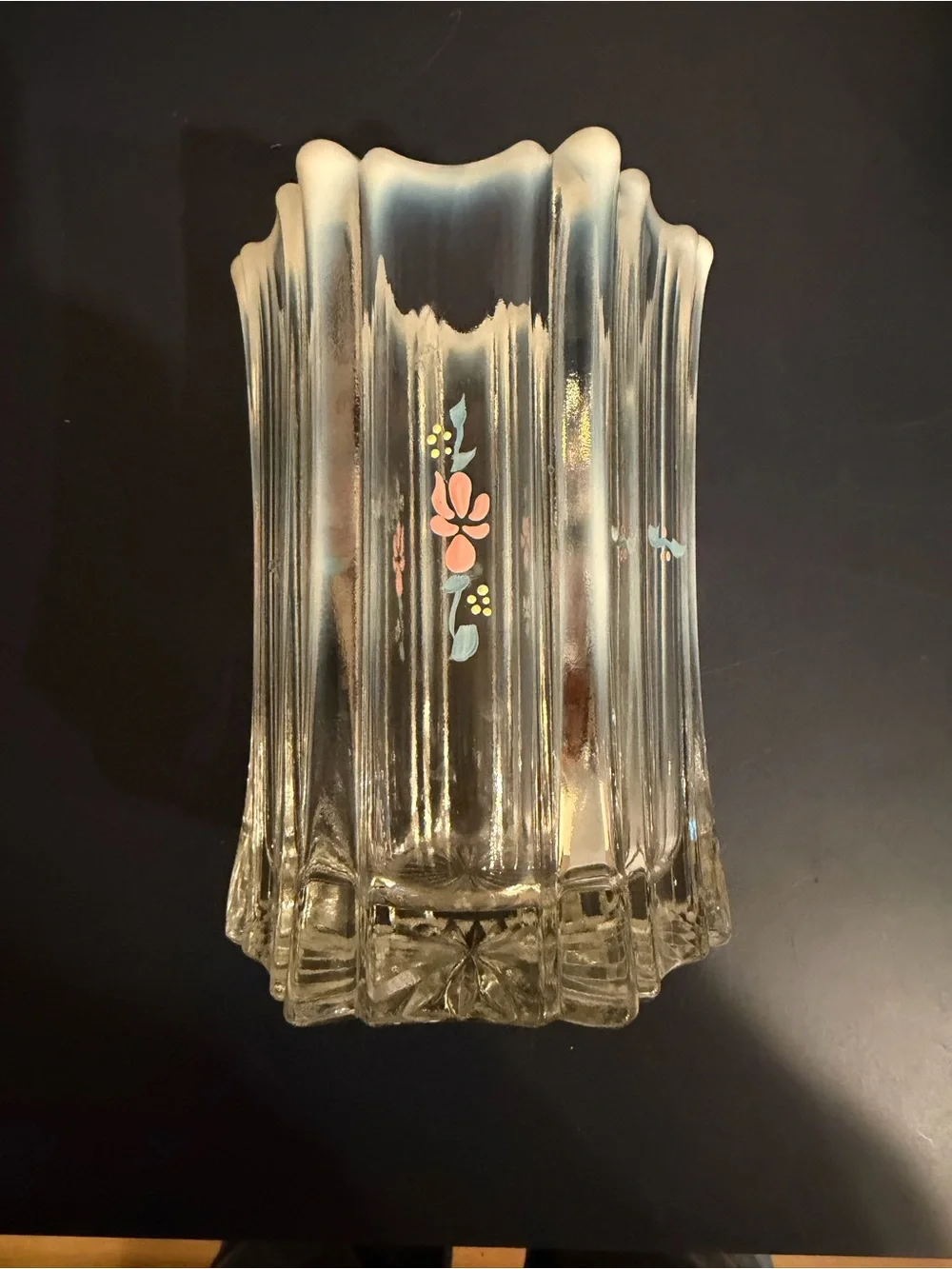 Fenton Vulcan Floral Hand Painted Enamel Opalescent Vase 6” Signed VTG